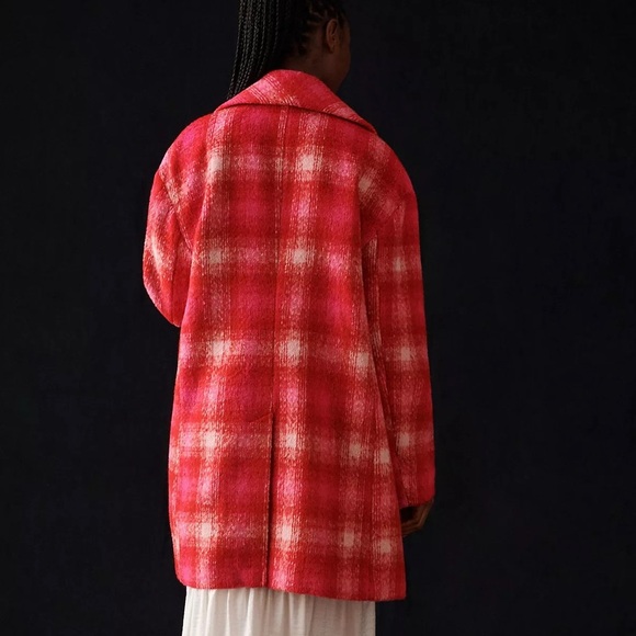 Avec Les Filles Pink Plaid Blazer Coat Maximalist Cozy Winter Anthropologie - Picture 2 of 11